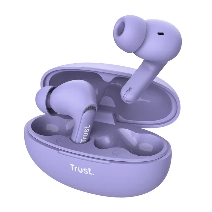 Trust Yavi - Auriculares True Wireless (TWS) Bluetooth Intraurales con Cancelación de Ruido ENC, Hasta 23h de Autonomía, Carga USB-C, Color Púrpura