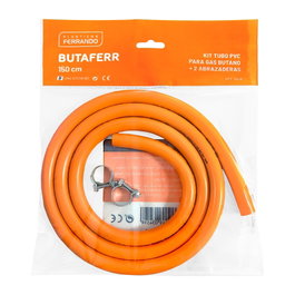 Butaferr Kit tubo PVC para gas butano 1,5 m con 2 abrazaderas - Ø9x15 mm, normativa UNE 53.539-90