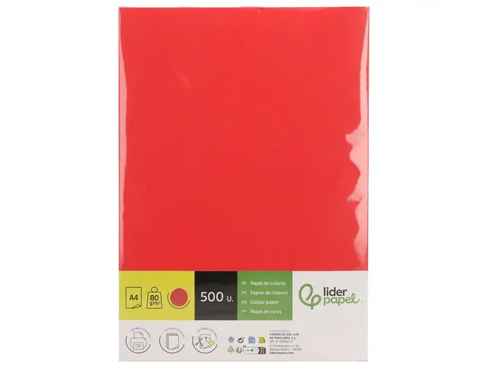 Liderpapel Papel de color rojo intenso Din A4 80 g/m², 500 hojas