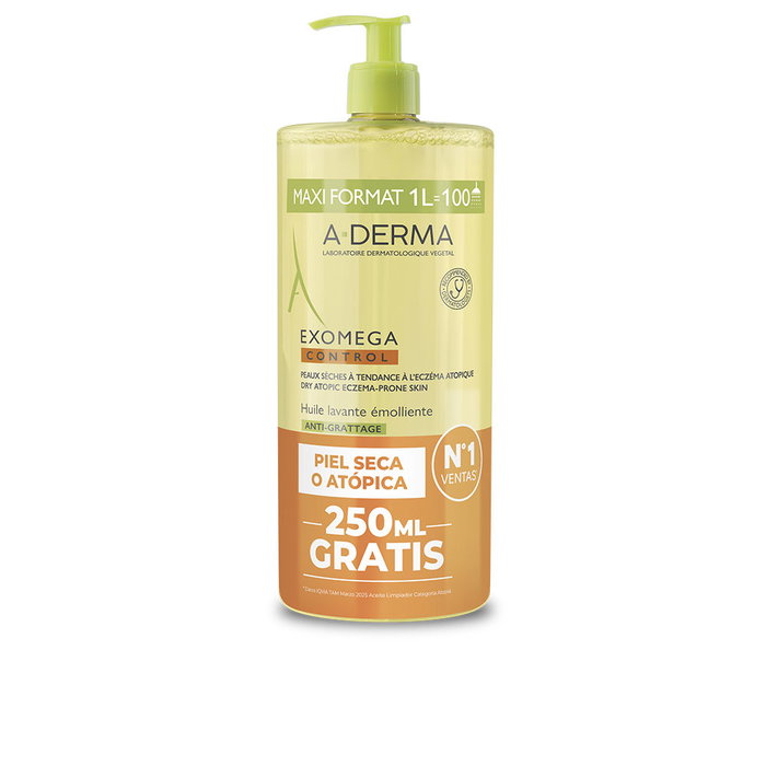 A-Derma EXOMEGA CONTROL Aceite Ducha Emoliente - Gel de Baño para Piel Seca y Atópica - Calma y Nutre - 91% Ingredientes Naturales - 1000 ml A-Derma EXOMEGA CONTROL Aceite Ducha Emoliente - Gel de Baño para Piel Seca y Atópica - Calma y Nutre - 91% Ingredientes Naturales - 1000 ml