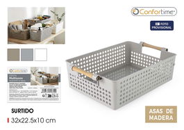 Inde Cesta Multiusos con Asas de Madera 36.1 x 23.4 x 10.9 cm (18 Unidades)