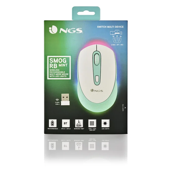 NGS Smog Mint-RB Ratón Inalámbrico Recargable RGB Verde Menta