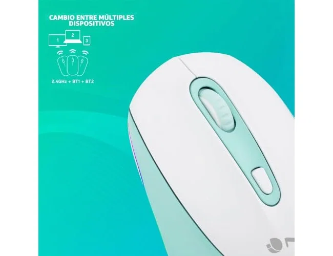 NGS SMOG MINT-RB Ratón Inalámbrico Recargable Verde Menta, 2400 DPI, RGB, Bluetooth y 2,4 GHz, Ambidextro, Clic Silencioso, 3 Botones, Blanco/Menta, con Batería Recargable USB-C NGS SMOG MINT-RB Ratón Inalámbrico Recargable Verde Menta, 2400 DPI, RGB, Bluetooth y 2,4 GHz, Ambidextro, Clic Silencioso, 3 Botones, Blanco/Menta, con Batería Recargable USB-C