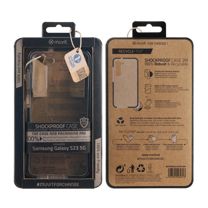 Muvit Funda Shockproof 2M Recicletek para Samsung Galaxy, 100% Reciclada, Protección Contra Caídas hasta 2 Metros