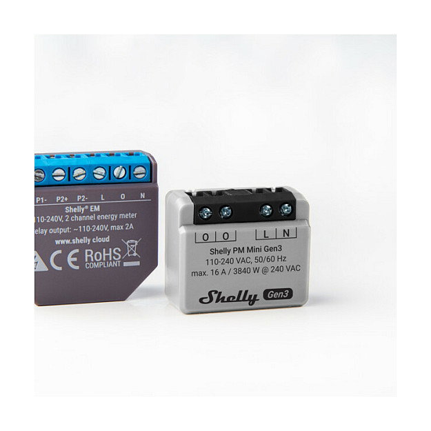 Shelly PM Mini Gen.3 Interruptor Inteligente para Empotrar 1P WLAN Bluetooth, Gris, Compatible con Alexa y Google Assistant