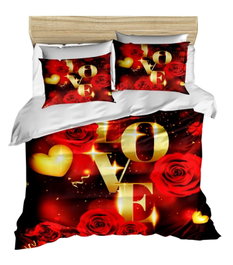 L'essentiel linge de maison 161 Juego de Funda de Edredón Doble 200x220cm - Microsatén Poliéster y Algodón, Impresión 3D Rojo, Dorado y Blanco