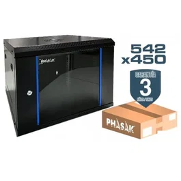Phasak PHO 2207D - Armario Rack Mural 19" 7U con Panel Trasero Extraíble y Puerta de Cristal Templado, Pintura RAL 9005 Negra