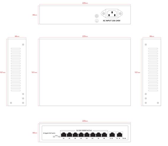 Ernitec Switch PoE Inteligente No Gestionado de 10 Puertos Gigabit, 8 Puertos PoE (110W) y 2 Puertos RJ45 - IEEE 802.3, VLAN, HiPoE 60W