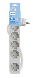 PHILIPS Base Múltiple CHP2154W/12 con 5 Tomas e Interruptor, Cable 1.5 m, Color Blanco