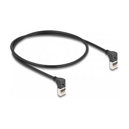 DeLOCK Cable de red RJ45 Cat.6A S/FTP Slim 90° arriba, 0,5 m, negro