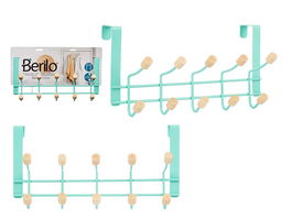 Berilo Percha Metal 10 Ganchos Madera Color Menta Verde 35x17x15 cm (Set de 6)