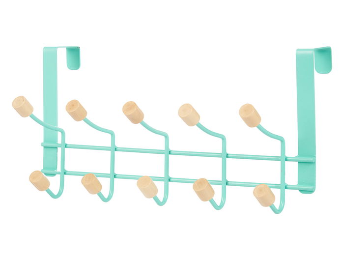 Berilo Percha Metal 10 Ganchos Madera Color Menta Verde 35x17x15 cm (Set de 6)