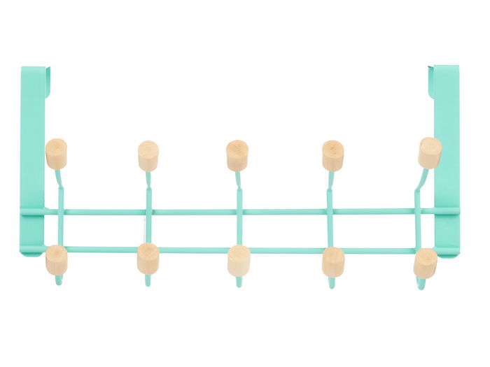 Berilo Percha Metal 10 Ganchos Madera Color Menta Verde 35x17x15 cm (Set de 6)