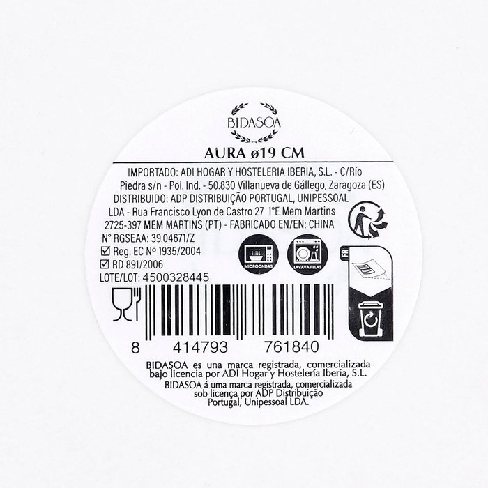Bidasoa Plato Postre Porcelana Aura 19 cm Blanco