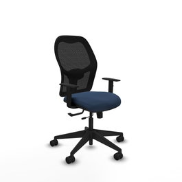 PIQUERAS Y CRESPO Silla de oficina Alocén traslack malla negra y similpiel azul marino
