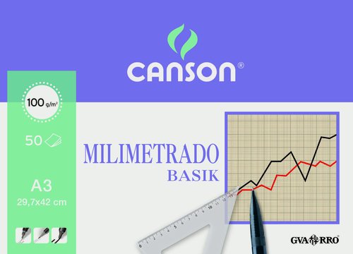 Bloc De Dibujo Guarro-Canson Basik Milimetrado Encolado A3 100G 50H Bloc De Dibujo Guarro-Canson Basik Milimetrado Encolado A3 100G 50H