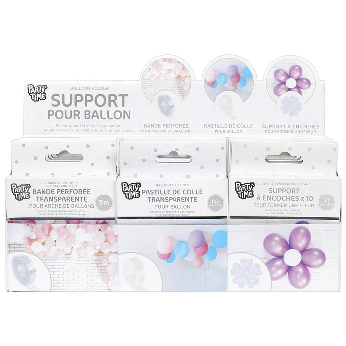 Party Time Soportes para Globos - Kit para Decoración de Eventos con Tira Perforada y Pastillas Adhesivas