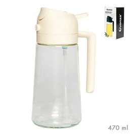 Ovenza Aceitera 2 en 1 Antigoteo y Spray de Cristal, Tapa Plástico Beige Libre de BPA, 430 ml