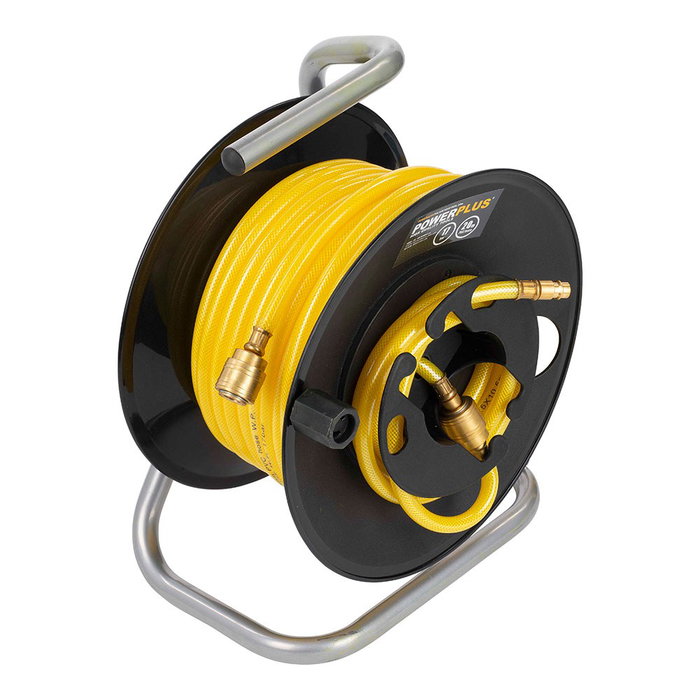 Powerplus Enrollador portátil con manguera PVC para aire 20 m, 17 bar, conexión 1/4" tipo euro