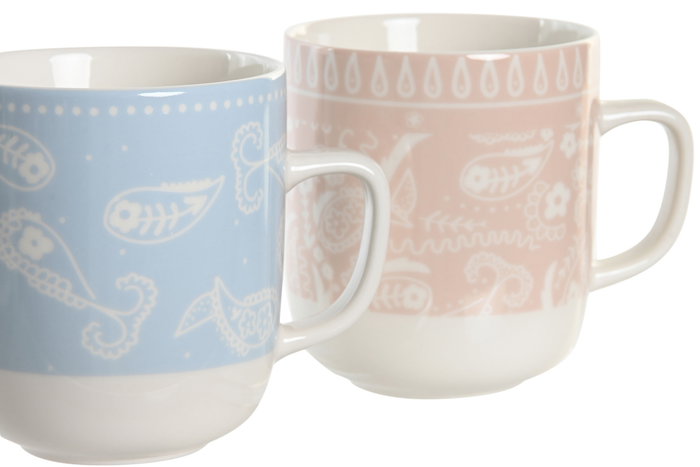 DKD Home Decor Juego de Tazas Bandana Pastel de Porcelana, 380ml, Surtido de 3 Unidades