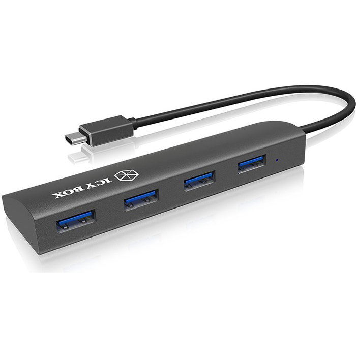ICY BOX IB-AC6405-C Concentrador Hub USB-C 4 Puertos USB 3.0 (5 Gbps) Aluminio Antracita Plug & Play