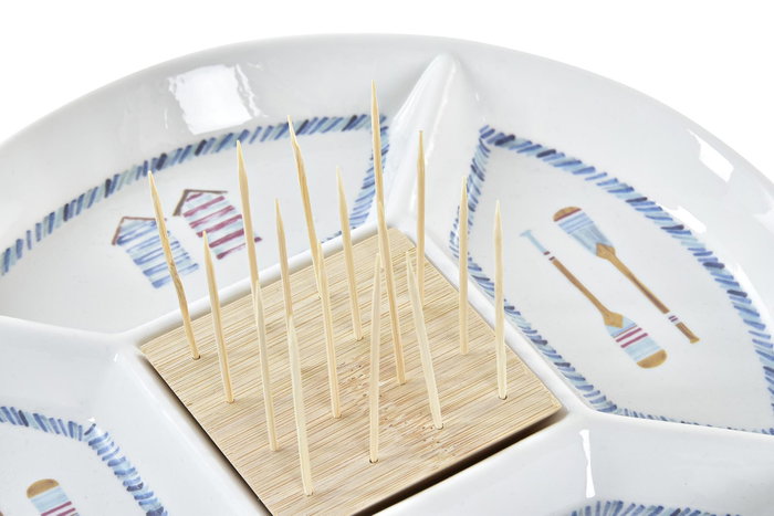 DKD Home Decor Bandeja para Aperitivos Salitre Azul y Natural de Gres y Bambú (23,5x23,5x7 cm) Bring the Mediterranean vibe.