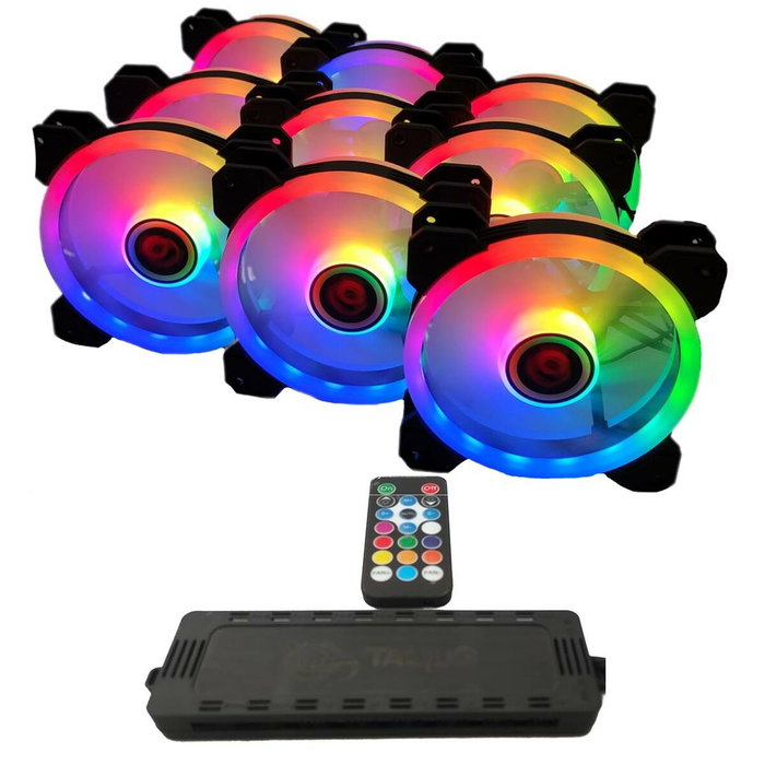 Talius Pack 9 Ventiladores Iris Spectrum ARGB/Cronos 120mm con Centralita y Mando RF, Negro Talius Pack 9 Ventiladores Iris Spectrum ARGB/Cronos 120mm con Centralita y Mando RF, Negro
