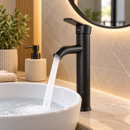 GreenIce Grifo de Lavabo Monomando Negro con Caño Alto