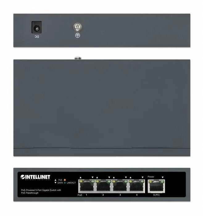 Intellinet Switch Gigabit de 5 puertos con PoE Passthrough 561808 Intellinet Switch Gigabit de 5 puertos con PoE Passthrough 561808