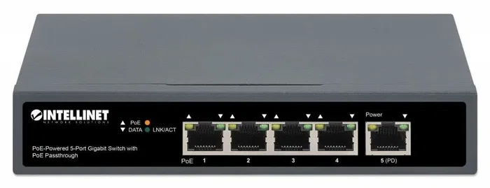 Intellinet Switch Gigabit de 5 puertos con PoE Passthrough 561808 Intellinet Switch Gigabit de 5 puertos con PoE Passthrough 561808