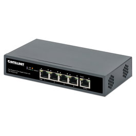 Intellinet Switch Gigabit 5 Puertos con PoE Passthrough, 1 Puerto PD PoE++ 95W y 4 Puertos PSE PoE, Montaje Pared o Mesa, 65W Presupuesto PoE, Conmutador de Red 10/100/1000