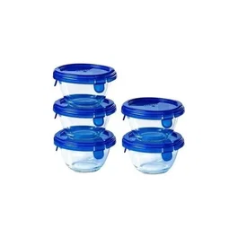 Pyrex Juego de 5 mini cuencos Cook & Go de vidrio con tapa antigoteo, 0,2 L