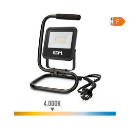 EDM Foco Proyector LED con Pie 30W, 2370lm, 4000K, Luz Día, IP65, Ángulo 120° - Black Series - 22 x 21 x 32 cm