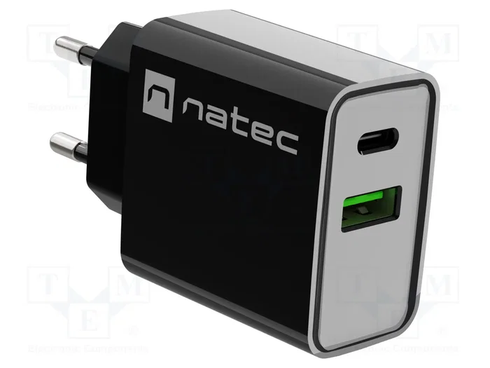 Natec Ribera Cargador USB-A + USB-C 20W PD Negro