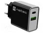 Natec Ribera Cargador USB-A + USB-C 20W PD Negro