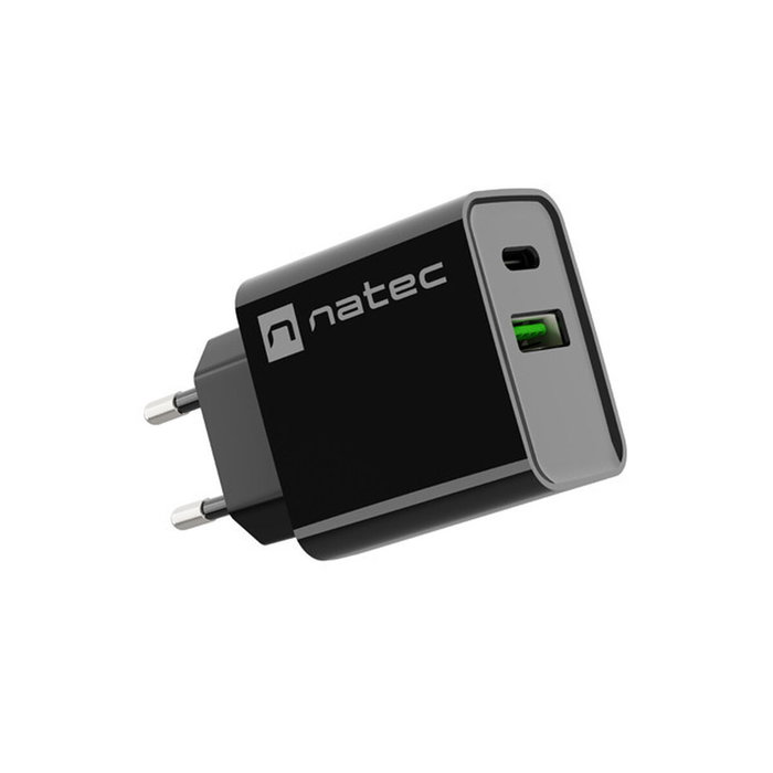 Natec Ribera Cargador USB-A + USB-C 20W PD Negro
