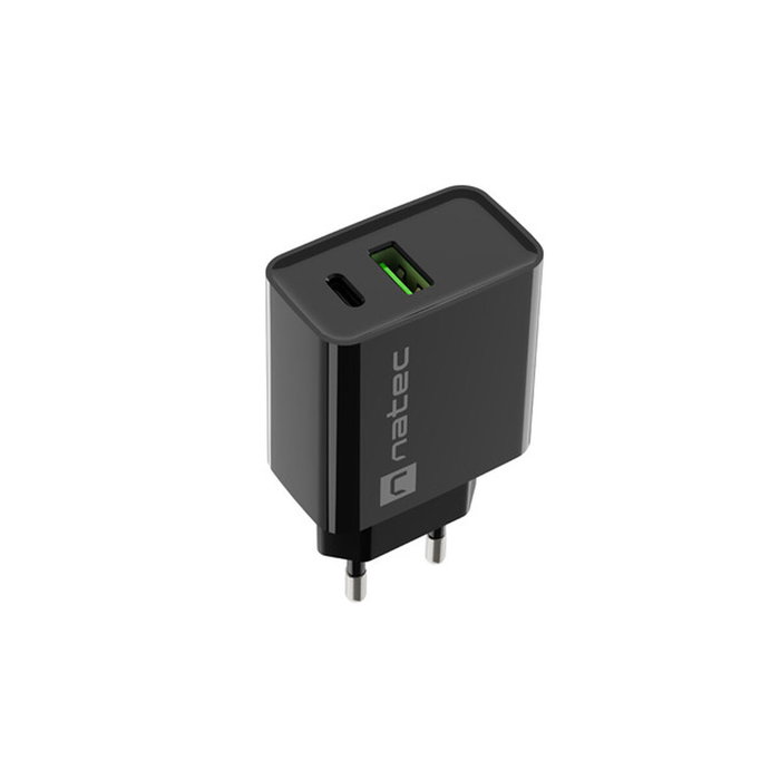 Natec Ribera Cargador USB-A + USB-C 20W PD Negro