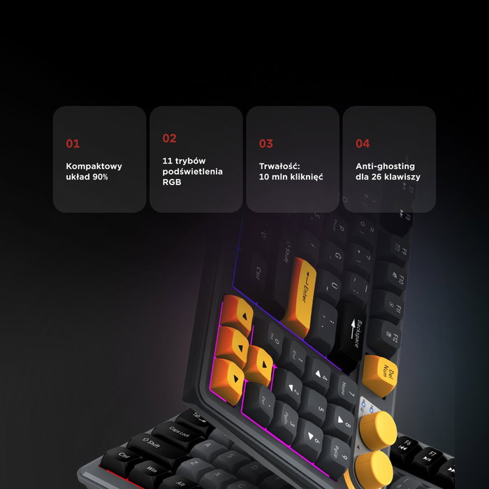 Rampage Cyclone Knob RGB 90% Teclado Mecánico Gaming Layout Polaco