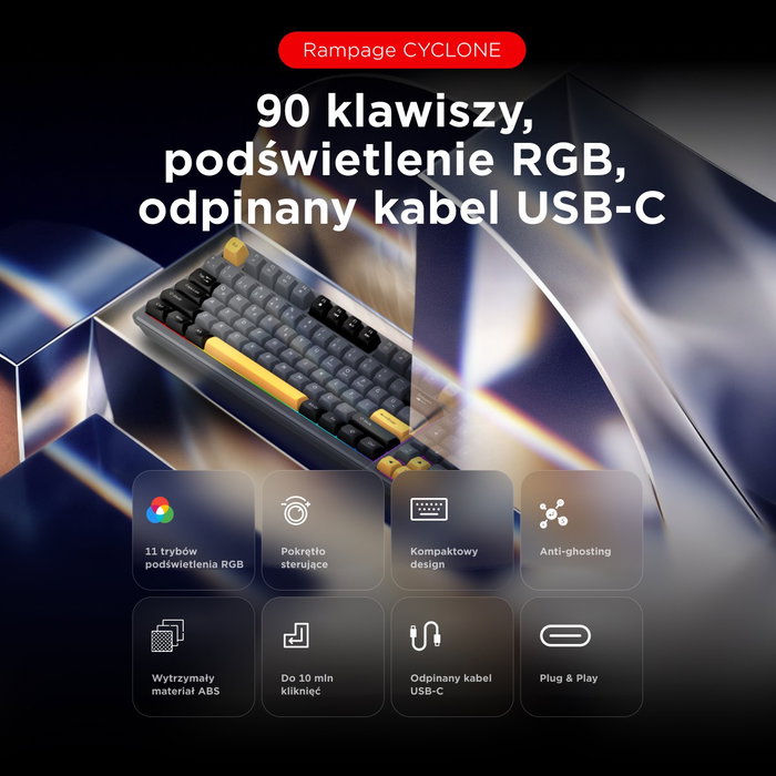 Rampage Cyclone Knob RGB 90% Teclado Mecánico Gaming Layout Polaco