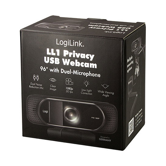 LogiLink Webcam 1080p FHD UA0381 con Micrófono, 96 Grados Ángulo de Visión, Resolución 1920 x 1080 Pixeles a 30 pps, Compatible con Windows, Mac, Linux, ChromeOS, Color Negro