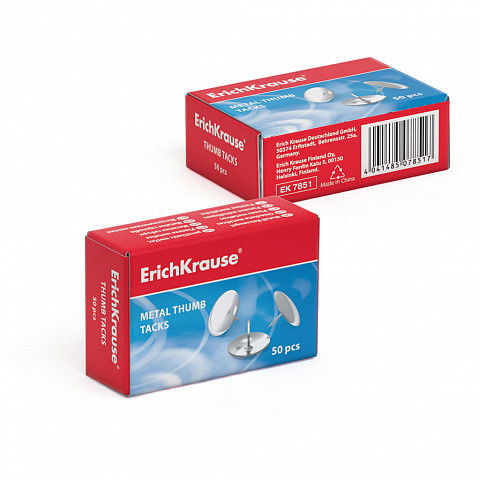 ERICH KRAUSE 7851 Chinchetas Niqueladas Caja 50 Piezas Acero Alta Calidad Resistente Corrosión