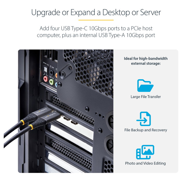 StarTech.com Tarjeta PCIe de 5 Puertos USB 10Gbps (4x USB-C / 1x USB-A) StarTech.com Tarjeta PCIe de 5 Puertos USB 10Gbps (4x USB-C / 1x USB-A)