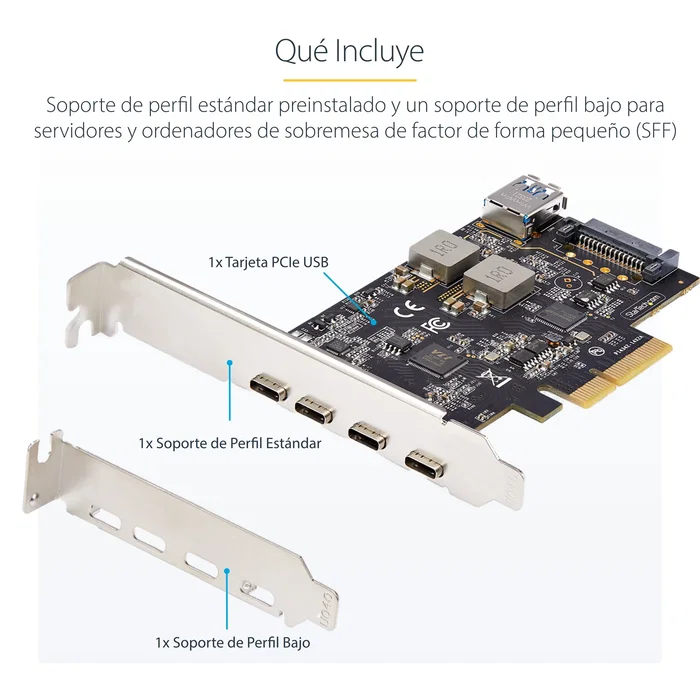 StarTech.com PS4C3IA3-USB-C-CARD Tarjeta PCIe USB 3.2 Gen 2 de 10 Gbps - 4 Puertos USB-C + 1 USB-A Interno - Hub/Controladora Interna - Compatible con Windows, macOS, Linux