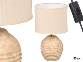Giftdecor Lámpara Envejecida Redonda Rayas Horizontales 33 cm - Marrón Cerámica y Tela (Set de 6)