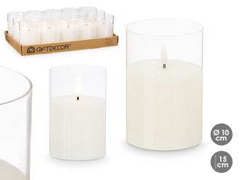 Giftdecor Vela Led Vaso Cristal 15x9.8x9.8 cm (Ancho x Alto x Largo) Blanco Transparente Cera Pila AA No Incluida (Set de 15)