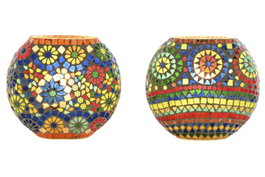 DKD Home Decor Lámpara de Sobremesa de Cristal Mosaico Multicolor (Pack de 2)
