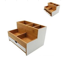 DKD Home Decor Organizador de Bambú Blanco con 1 Cajón