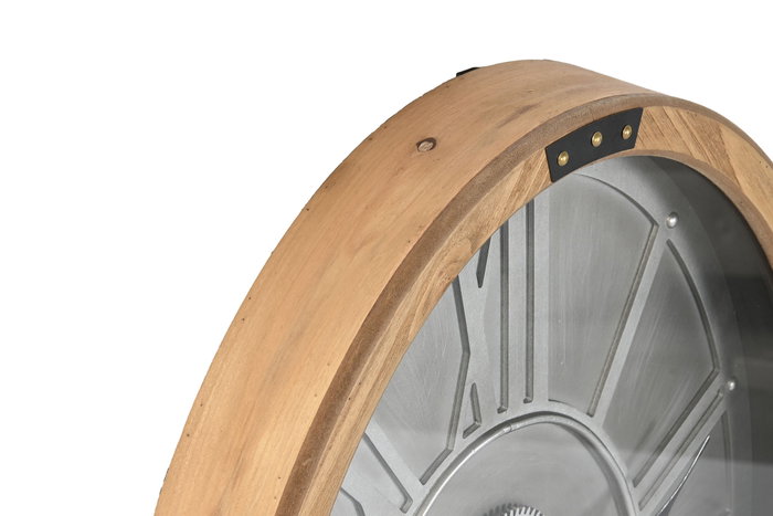 DKD Home Decor Reloj de Pared Loft Plateado Natural 8 x 68 x 50 cm con Movimiento de Pino, Metal y Cristal