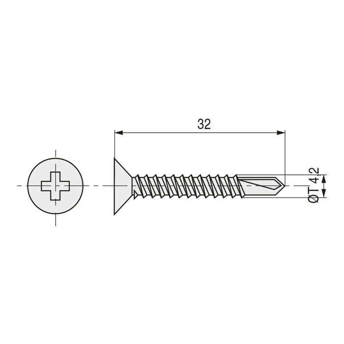 DUVER Tornillo Broca Rosca Chapa Cabeza Plana Din 7504-P Zincado Largo R/Chapa 32Mm Ø Rosca Chapa 4.2Mm Set de 200 DUVER Tornillo Broca Rosca Chapa Cabeza Plana Din 7504-P Zincado Largo R/Chapa 32Mm Ø Rosca Chapa 4.2Mm Set de 200