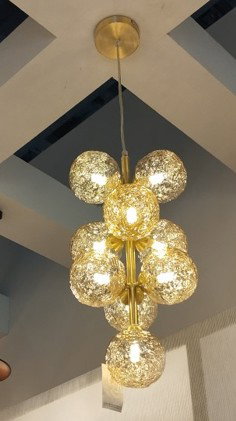 DKD Home Decor Lámpara de Techo de Cristal y Metal con Bolas, Dorado